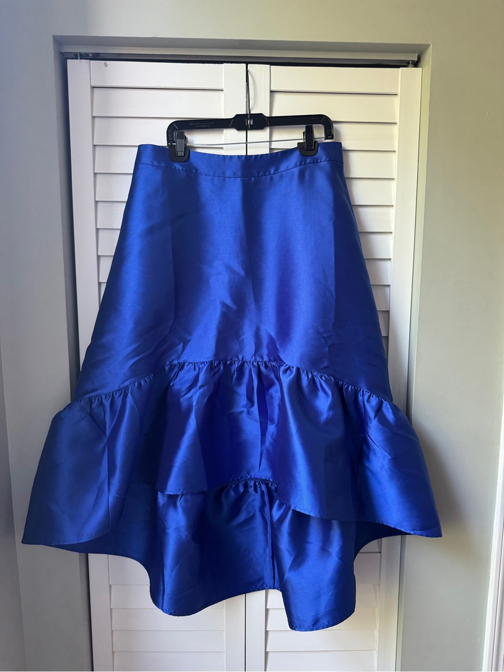 Anthropologie Satin royal Blue High-Low Ruffle Skirt